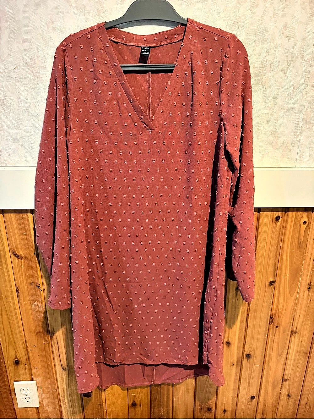 SHEIN dotted Textured Mini Dress Size L rose color